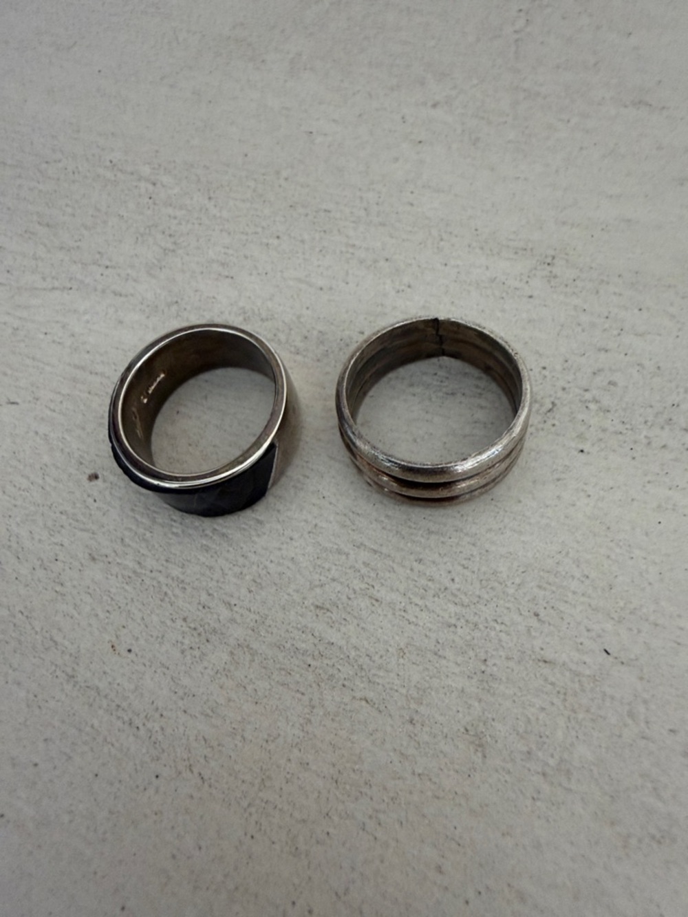 Men's Stainless Steel Black and Silver Fashion Rings - Set of 2